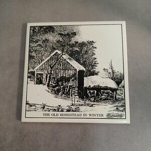 Currier & Ives "The Old Homestead in Winter" Black & White Decorative Tile